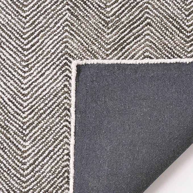 Modern Herringbone Chevron Collection Handcrafted Wool Area Rug - Durable, Zigzag Pattern, for High Traffic, Contemporary Design for Living Room, Bedroom, Dining Room Decor (Dark Olive, 6' x 6')