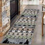 Bear Rug for Runner Rug, 2x6ft, Rustic Black Bear Wood Saw Compass Pine Oil Lamp Pattern Long Runner Rug, Camping Theme Multi-Color Stitching Non-Slip Floor Carpet, Cabin Style Home Decoration