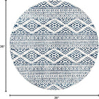 SAFAVIEH Tulum Collection Area Rug - 3' Round, Ivory & Navy, Moroccan Boho Tribal Design, Non-Shedding & Easy to Clean, Ideal for Entryway, Foyer, Accent Space, Bedroom (TUL272D)