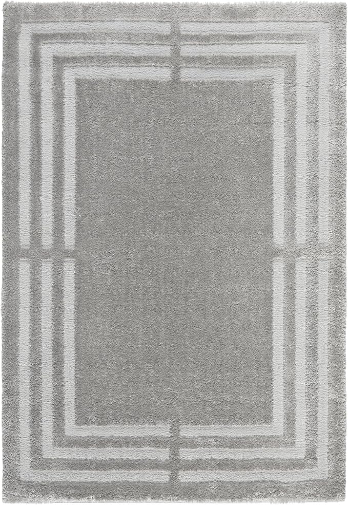 Town & Country Everyday Cloud Shag Plush Border Area Rug with High-Low Pile, Grey, 6'6"x9'6"