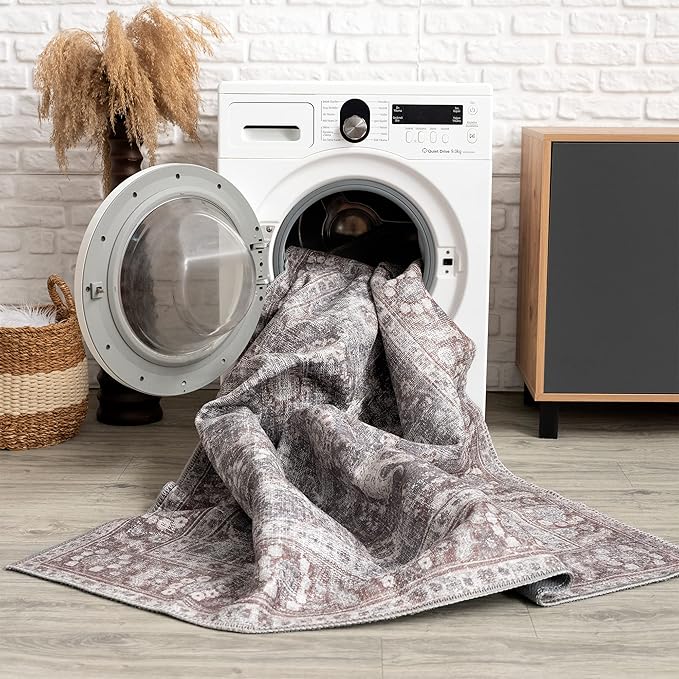 Bloom Rugs Washable 3' x 5' Rug - Brown/Dark Gray Traditional Area Rug for Living Room, Bedroom, Dining Room, and Kitchen - Exact Size: 3' x 5'