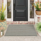 Black and White Striped Rugs 2.3'x3.6', Washable Hand Woven Front Door Rug, Reversible Outdoor Welcome Mat Foldable Layered Door Mats for Entryway Porch Decor Home Entrance