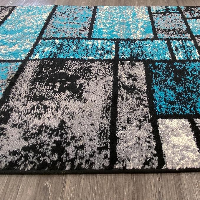 LUXE WEAVERS Modern Geometric Squares 10007 Turquoise 2x7 Area Rug