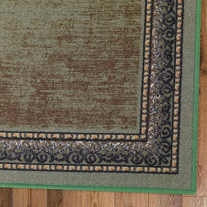 Antep Rugs Alfombras Bordered Modern 2x7 Non-Slip (Non-Skid) Low Pile Rubber Backing Indoor Area Runner Rug (Green, 2' x 7')