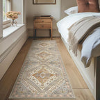 Bavni Kitchen Rug 2x7 Runner Rugs for Hallways Entryway, Washable Vintage Print Carpet, Ultra-Thin Chenille Low Pile Lightweight Rug with Non Slip Backing, Tan/Grey