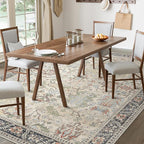 Clearance 10x14 Area Rugs for Living Room, Boho Machine Washable Rugs Non-Slip, Extra Lage Vintage Rugs for Bedroom Dinning Room, Morden Vintage Floral Farmhouse Cottage Carpet, Ivory/Teal