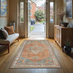 GLN Rugs Traditional Collection - Machine Washable Area Rug, Traditional Washable, Non Slip, Low Pile Chenille Rug, Living Room, Bedroom, Kitchen Rug (2'6" x 7' Terra/Multicolor)