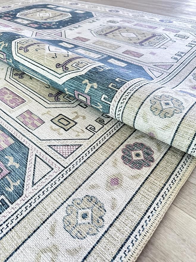 Fame Living Faded Oushak Rug, Turkish Vintage Floral Pastel Large Oversized Area Rugs for Living Room Dining Bedroom Kitchen Bathroom Nursery (848CrNv, 2'5" x 4'9")