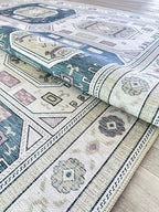 Fame Living Faded Oushak Rug, Turkish Vintage Floral Pastel Large Oversized Area Rugs for Living Room Dining Bedroom Kitchen Bathroom Nursery (848CrNv, 2'5" x 4'9")