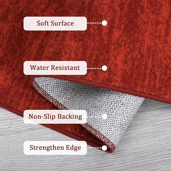 RUGSREAL 5x7 Living Room Area Rug Modern Solid Color Area Rugs Non-Slip Stain Resistant Floor Carpet Indoor Washable Contemporary Area Rug for Bedroom Dining Room Kitchen Home Office, Red