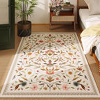 Vintage Medallion Floral 3x5 Washable Rug, Soft Low Pile Area Rug, Non-Slip Carpet for Bedside, Bedroom, Bathroom, Entryway, Kitchen, Office, Kids/Girls Room | Beige