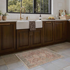 Bavni Washable Entry Rug 2x3, Non Slip Door Mat for Entryway or Kitchen, Vintage Print Low Pile Ultra Thin Indoor Rug, Brick