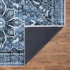 Bloom Rugs Caria Washable Non-Slip 4x6 Rug - Blue/Charcoal Traditional Area Rug for Living Room, Bedroom, Dining Room, and Kitchen - Exact Size: 4' x 6'