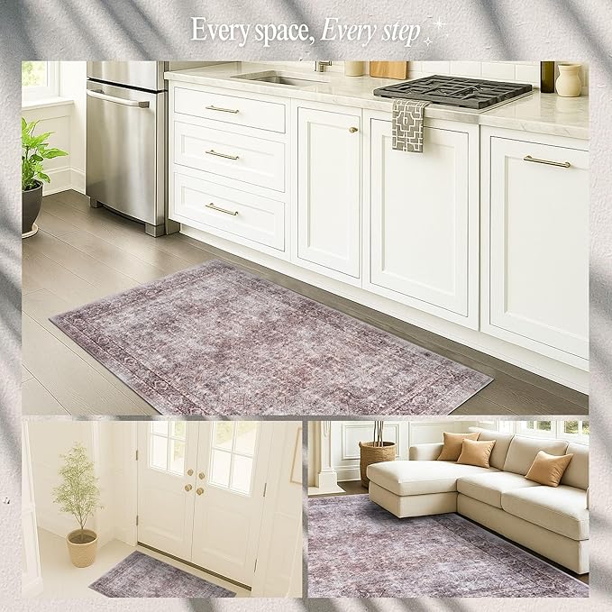 Fame Rugs Turkish Rug. Washable Vintage Oriental Antique Inspired Traditional Doormat Small Modern Area Rugs Luxury Entryway Entry Bedroom Bathroom Kitchen (397CB, 2'5 x 5')