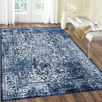 vivorug 6x9 Area Rugs, Stain Resistant Washable Rug for Living Room, Vintage-Inspired (Navy Blue, 6'x9')