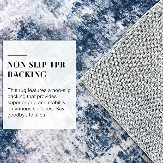 Modern Abstract Hallway Runner Rug, Grey Navy Blue 3x8 Runner Rug, Washable Kitchen Runner Non-Slip Soft Thin Print Faux Wool Carpet for Entryway Bedroom Laundry Room Indoor