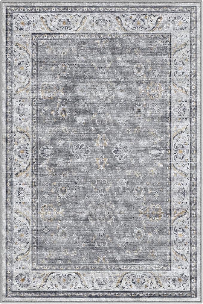 LUMI Washable Area Rug for Living Room, 4x6 Ultra Soft Traditional Vintage Rugs Non Slip with Rubber Backing, Low Profile, High Traffic, Stain Resistant Carpets, Ideal for Bedroom, Dining Room
