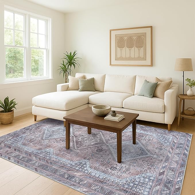 Washable Area Rug. Modern Farmhouse. Vintage. Turkish. Bohemian. Distressed. Oriental. Traditional. Rugs for Living Room. Dining. Bedroom. Office. Entryway. Foyer. (863BM, 2'5" x 4'9")
