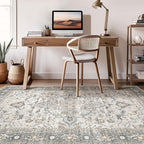 7x9 Area Rug Living Room: Washable Boho Large Neutral Vintage Soft Rugs Stain Resistant Distressed Farmhouse Non-Slip Indoor Floor Carpet for Bedroom Nursery Kids Office Dining Room- Taupe