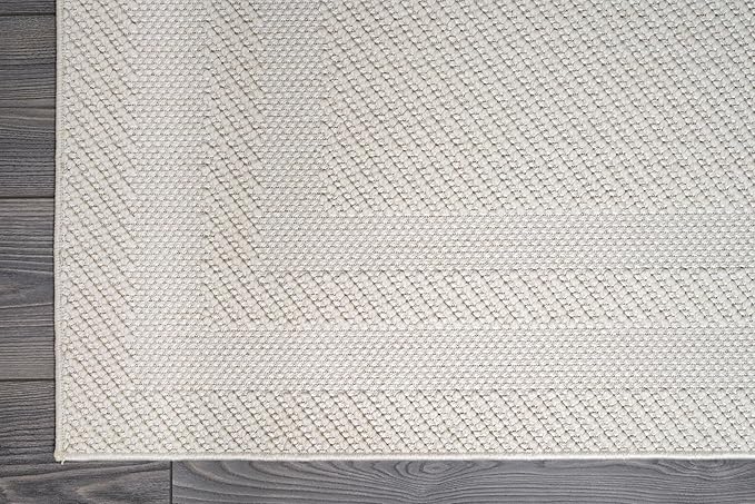 CAMILSON Micro Loop Rug 8x10 Modern Luxury Bordered Area Rugs Soft High and Low Pile Stain Resistant Easy-Cleaning Non-Shedding for Living Room Office Indoor Carpet (8 x 10 / White)
