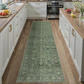 Green Runner Rug 2x8 Hallway Washable Carpet Soft Vintage Indoor Kitchen Non Slip Bedroom Traditional Retro Distressed Thicker Throw Long Rug Bathroom Laundry Entryway Office Dining Room