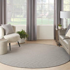 Nourison Home Courtyard Ivory Charcoal 6' x Round Area Rug - Easy Clean, Non Shedding, Bed Room, Living Room, Dining Room, Kitchen (6' x Round)