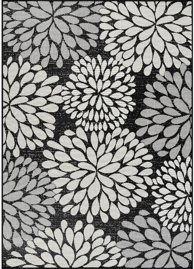 Beverly Rug Outdoor Rug 6x9 Modern Exotic Tropical Leaf Area Rugs for Indoor and Outdoor Patio Deck Porch Garden Water Resistant Washable Outside Carpet (6 x 9 Dark Gray)