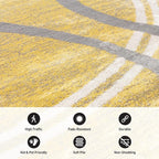 Rugshop Wavy Circles Design Area Rug, Carpet with Jute Backing for Living Room, Bedroom, or Dining Room, Yellow, 7'10" x 10'2"