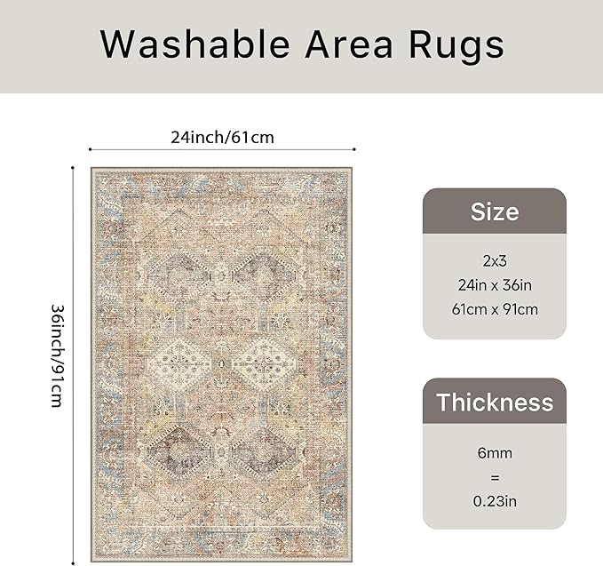 Bavni Clearance 2x3 Rugs for Entryway Indoor, Machine Washable Area Rug Non Slip, Vintage Distressed Throw Rugs, Ultra-Thin Small Entry Carpet, Low Pile Door Mat for Entrance, Bedroom, Bathroom, Wood