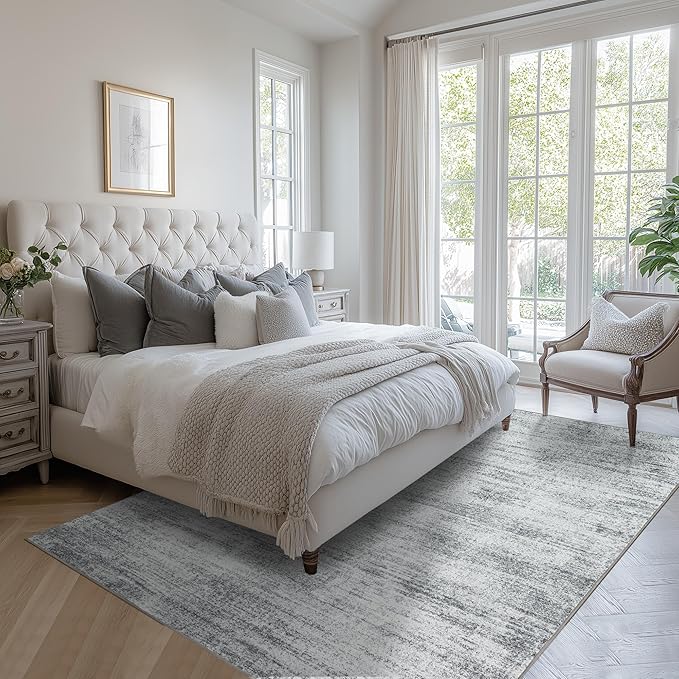 Gray Office Chair Mat for Low Pile Floor Carpet with Non Slip Modern Abstract Neutral Area Rug 4x6 Light Grey 4 x 6 Small Rug for Bedside Dorm Laundry Room