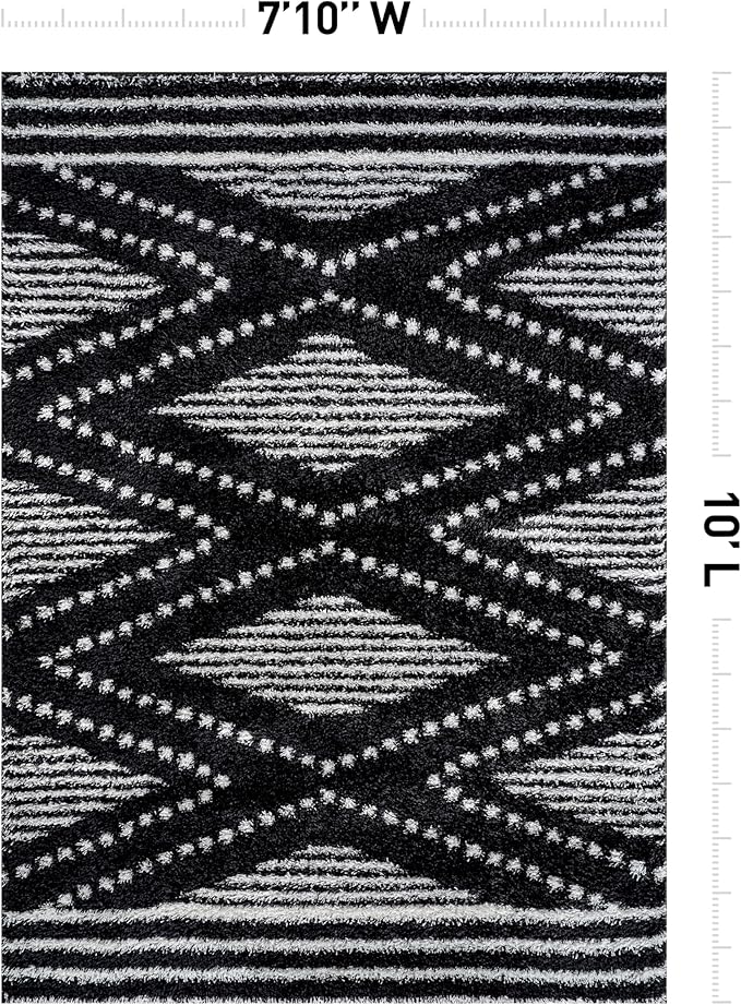 Rugshop Geometric Shag Area Rug Anthracite Dark Gray and White 7' 10" x 10' Perfect for Large Living Rooms, Dining Areas, Bedrooms