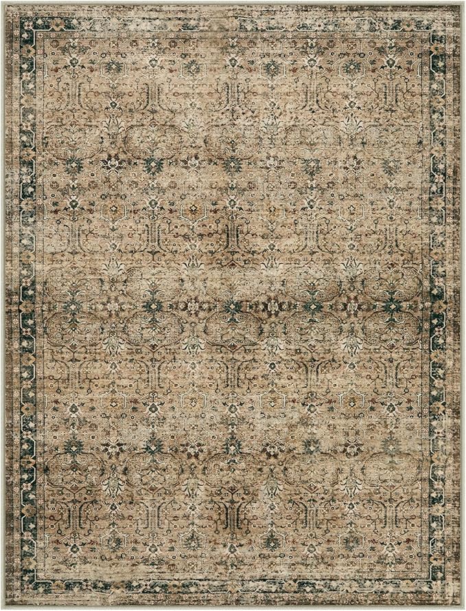 Moynesa Brown 8x10 Area Rugs for Living Room, Vintage Boho Washable Area Rug for Bedroom Dining Room Office, Low Pile Soft Non-Slip Retro Carpets for Kitchen Indoor Nursery