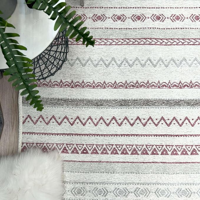 Alfa Rich 4x6 Mauve Off White Washable Area Rugs for Living Room Bedroom Kitchen Decor Cotton Rug