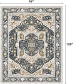 EnHomee 8x10 Area Rugs Washable for Bedroom, Boho Vintage Rugs, Foldable Area Rug for Dining Room, Non-Slip Soft Living Room Rug, Low Pile Large Carpet for Bathroom, Blue and Brown
