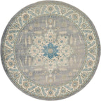Unique Loom Salzburg Collection Classic Traditional Design Oriental Inspired Border Area Rug (7' 3 x 7' 3 Round, Gray/Beige)