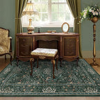 3x5 Floral Washable Area Rug for Living Room, Vintage Boho Rugs for Bedroom Dining Room, Botanical Birds Non Slip Low Pile Forest Throw Carpet for Farmhouse Office, Retro Green/Blue