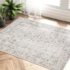 Gray Entryway Area Rug 2x3 Door Mat Machine Washable Kitchen Vintage Distressed Non Slip Carpet Indoor Grey Retro Floral Accent Throw Small Rug for Bathroom Office Bedroom Dining Living Room