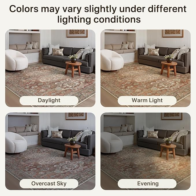 Bavni Washable Runner Rug 2x6, Non Slip Hallway Rug, Vintage Aesthetic Thin Low Pile Washable Carpet for Kitchen Bedroom Entryway, Brick