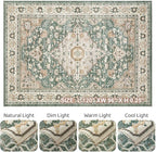 Green Rug Living Room Rugs: 8x10 Washable Boho Large Vintage Soft Stain Resistant Farmhouse Oriental Non Slip Indoor Floor Carpet for Bedroom Nursery Kids Playroom Office Dining Room Home Decor