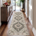 Tangsoo 2.6x8 Washable Runner Rug for Hallways, Non Slip Vintage, Soft Low Pile Long Runner, Print Distressed Grey Carpet Runners for Kitchen Bedroom Entryway Bathroom Living Room