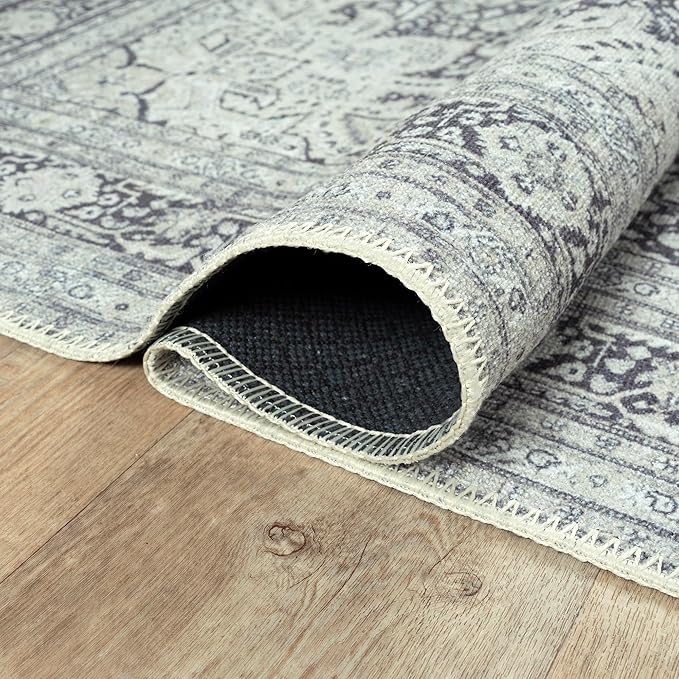 Bloom Rugs Washable Non-Slip 3' x 5' Rug - Charcoal Blue Traditional Medallion Area Rug for Living Room, Bedroom, Dining Room, and Kitchen - Exact Size: 3' x 5'
