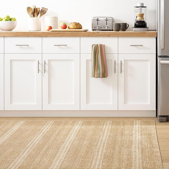 Dash and Albert Arbor Machine Washable Area Rug - 6' x 9' Neutral Stripe Washable Accent Rug Stain-Resistant, Anti-Slip, High Traffic Kitchen, Hallway, Mudroom
