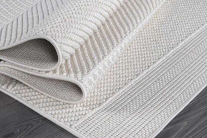 Beverly Rug Micro Loop Large Area Rug White 9x12 Modern Luxury Boho Geometric Durable Indoor Area Rugs for Living Dining Room Office Stain Resistant Non Shedding Casual Indoor Carpet White 9 x 12