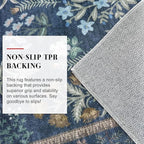 Boho Floral Machine Washable Runner Rug 2x6, Navy Kitchen Runner Rug Non-Slip, Super Thin Hallway Rug Runner Printed Faux Wool Soft Carpet for Entryway Bedroom Laundry Room Indoor