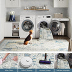 jinchan Kelda Area Rug 6x9 Washable Living Room Rug Vintage Indoor Large Floor Cover Distressed Lightweight Non-Slip Low Pile Thin Mat Accent Stain Resistant Carpet for Bedroom Office Light Blue