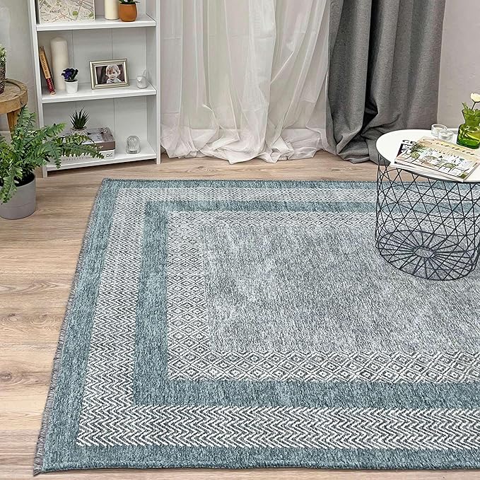 Alfa Rich 4x6 Light Blue Washable Area Rugs for Living Room Bedroom Kitchen Dining Cotton Decor Rug