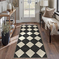 2x6 Runner Checkered Rug for Hallways Black Washable Long Carpet Non-Slip Low Pile Boho Indoor Accent Throw Rug for Entrance Kitchen Bedroom Dining Laundry