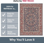 Well Woven Asha Rome Navy Blue Red 2'3" x 7'3" Runner Rug - Oriental Floral Pattern, Easy Clean, Floor-Friendly Backing - for Hallway, Entryway, and Kitchen