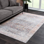 Bloom Rugs Caria Washable Non-Slip 4x6 Rug - Ocean Blue/Brick Traditional Area Rug for Living Room, Bedroom, Dining Room, and Kitchen - Exact Size: 4' x 6'