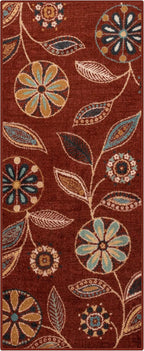 Maples Rugs Reggie Floral Runner Rug - Made in USA - Washable, Non Slip Indoor Carpet for Kitchen, Hallway, and Laundry Room, 2'6" x 6', Merlot